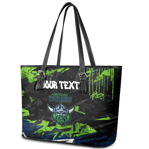Personalized Canberra Raiders Leather Tote Bag Graffiti Grunge Abstract Urban Street Style Design