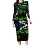 Personalized Canberra Raiders Long Sleeve Bodycon Dress Graffiti Grunge Abstract Urban Street Style Design