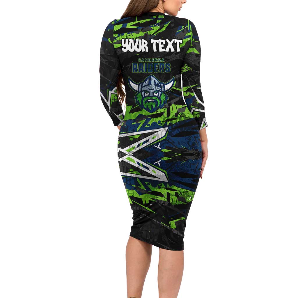Personalized Canberra Raiders Long Sleeve Bodycon Dress Graffiti Grunge Abstract Urban Street Style Design