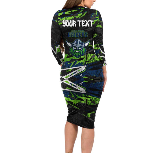 Personalized Canberra Raiders Long Sleeve Bodycon Dress Graffiti Grunge Abstract Urban Street Style Design