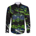 Personalized Canberra Raiders Long Sleeve Button Shirt Graffiti Grunge Abstract Urban Street Style Design