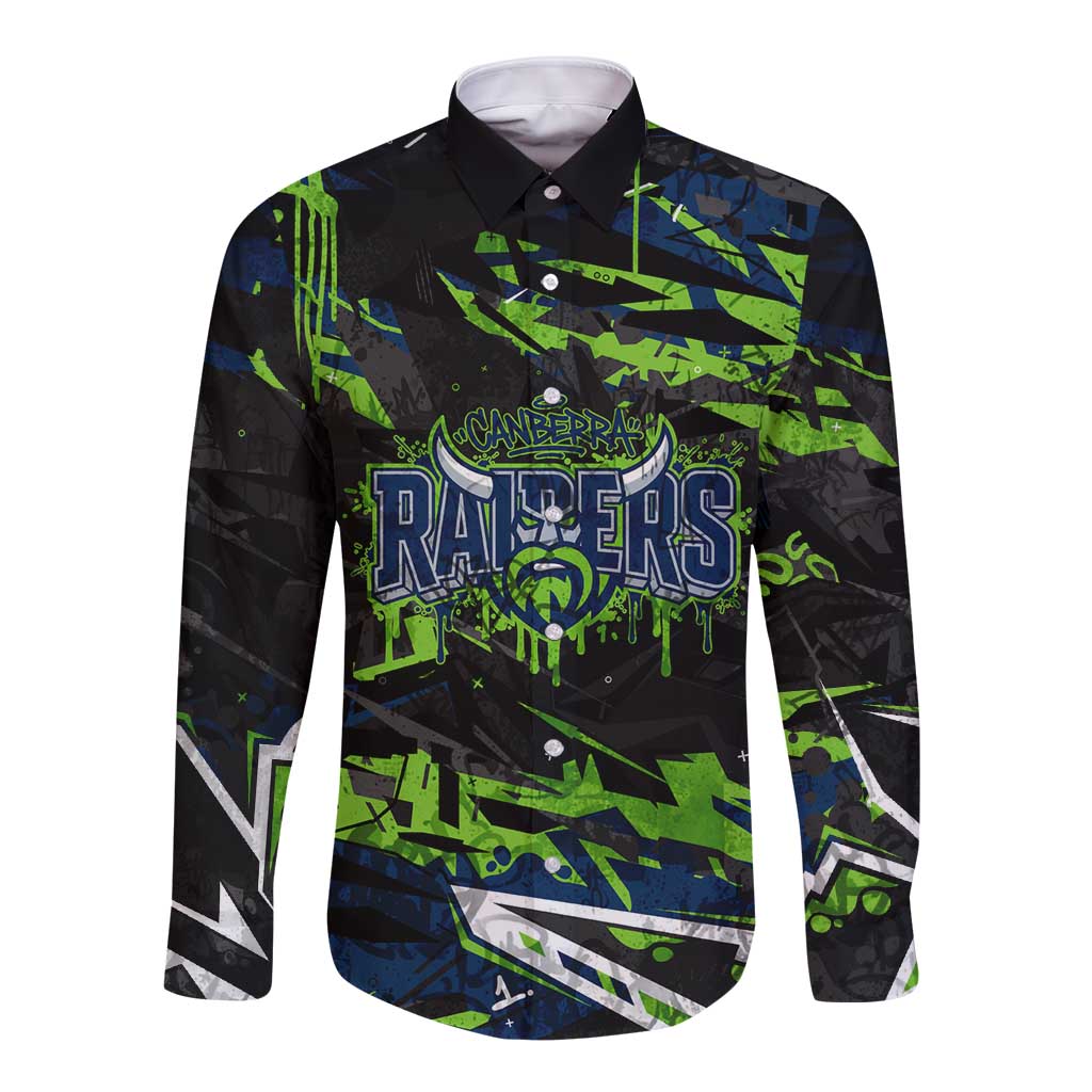Personalized Canberra Raiders Long Sleeve Button Shirt Graffiti Grunge Abstract Urban Street Style Design
