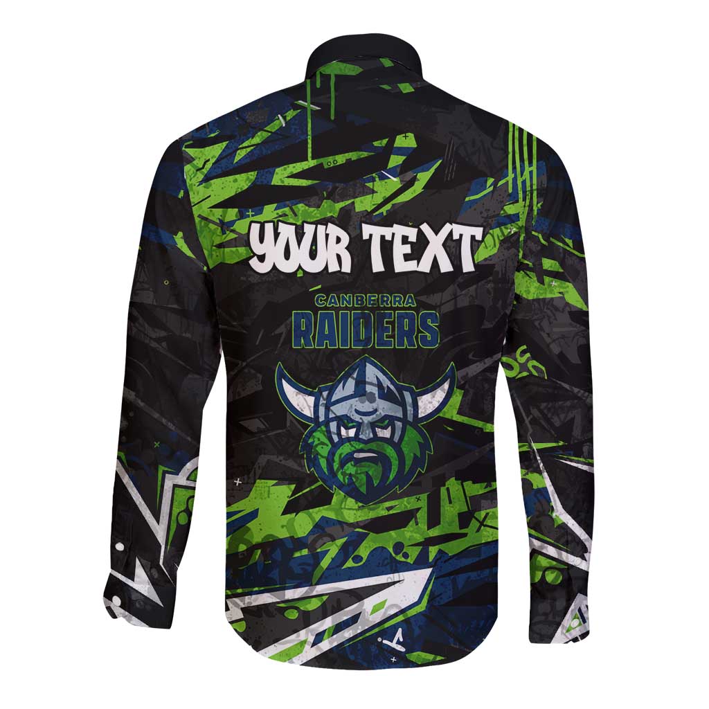 Personalized Canberra Raiders Long Sleeve Button Shirt Graffiti Grunge Abstract Urban Street Style Design