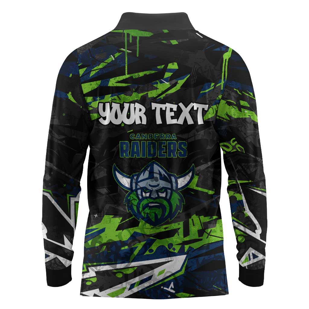 Personalized Canberra Raiders Long Sleeve Polo Shirt Graffiti Grunge Abstract Urban Street Style Design