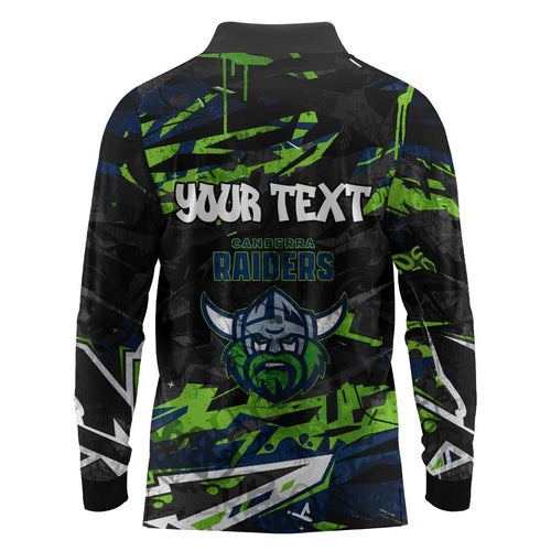 Personalized Canberra Raiders Long Sleeve Polo Shirt Graffiti Grunge Abstract Urban Street Style Design