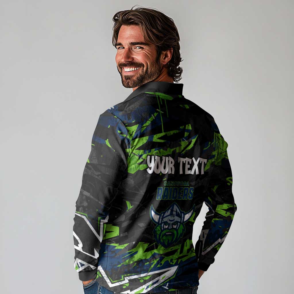 Personalized Canberra Raiders Long Sleeve Polo Shirt Graffiti Grunge Abstract Urban Street Style Design