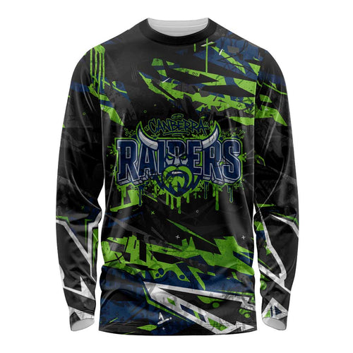Personalized Canberra Raiders Long Sleeve Shirt Graffiti Grunge Abstract Urban Street Style Design
