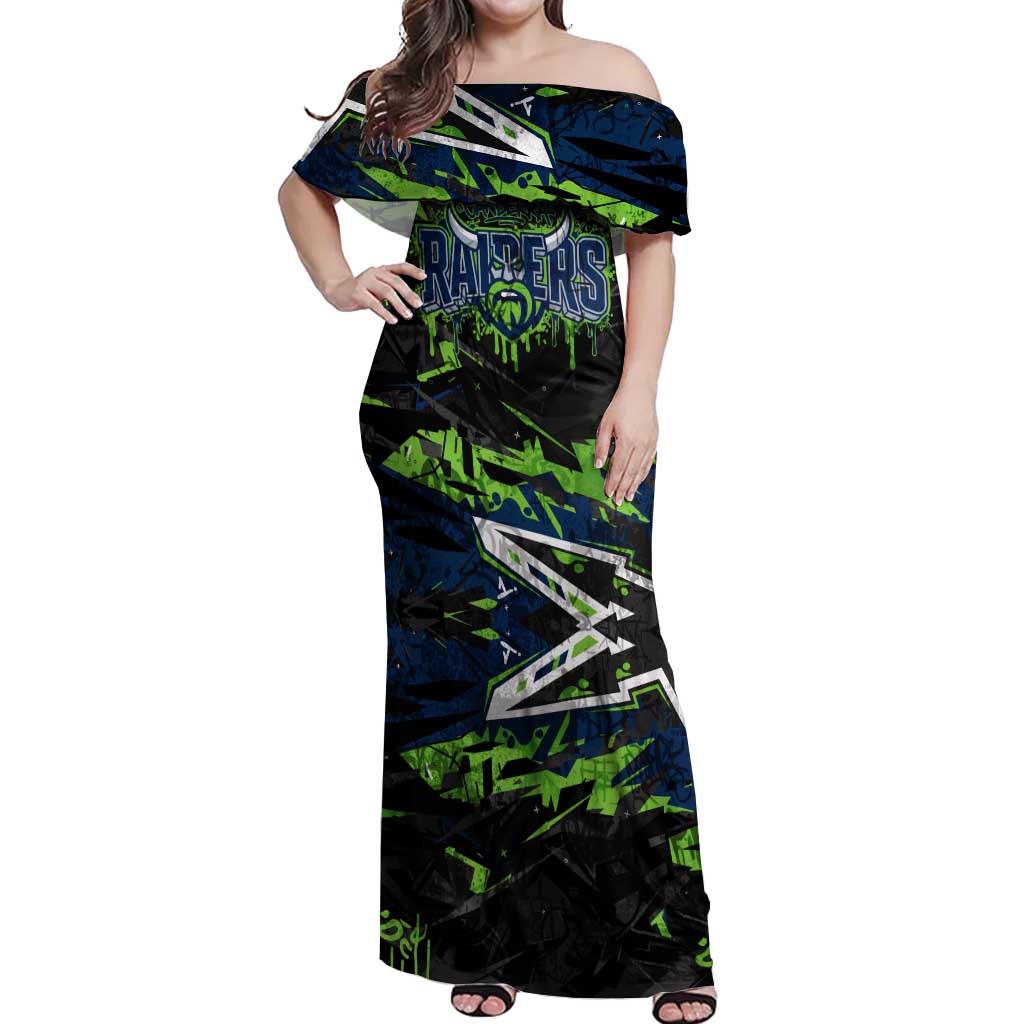 Personalized Canberra Raiders Off Shoulder Maxi Dress Graffiti Grunge Abstract Urban Street Style Design