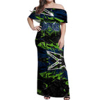 Personalized Canberra Raiders Off Shoulder Maxi Dress Graffiti Grunge Abstract Urban Street Style Design