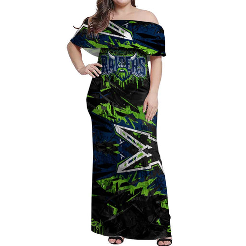 Personalized Canberra Raiders Off Shoulder Maxi Dress Graffiti Grunge Abstract Urban Street Style Design