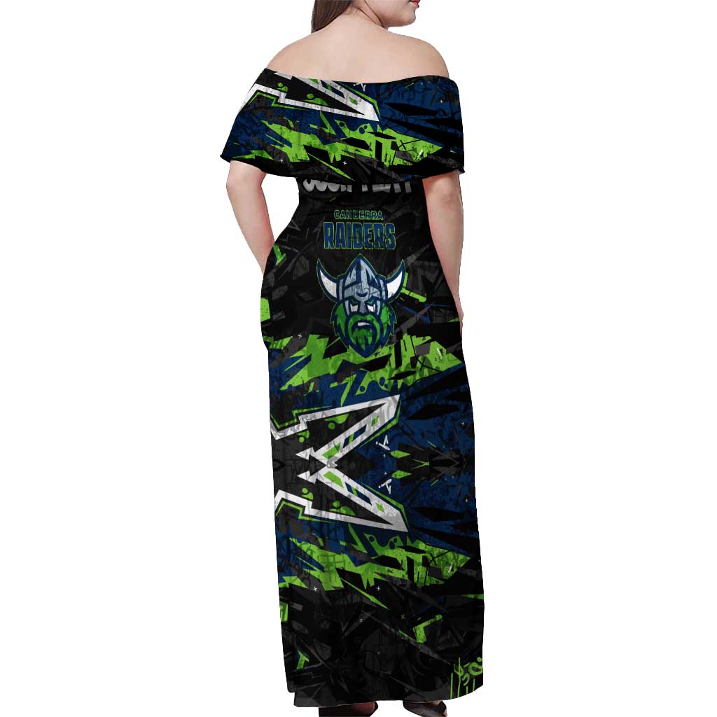 Personalized Canberra Raiders Off Shoulder Maxi Dress Graffiti Grunge Abstract Urban Street Style Design