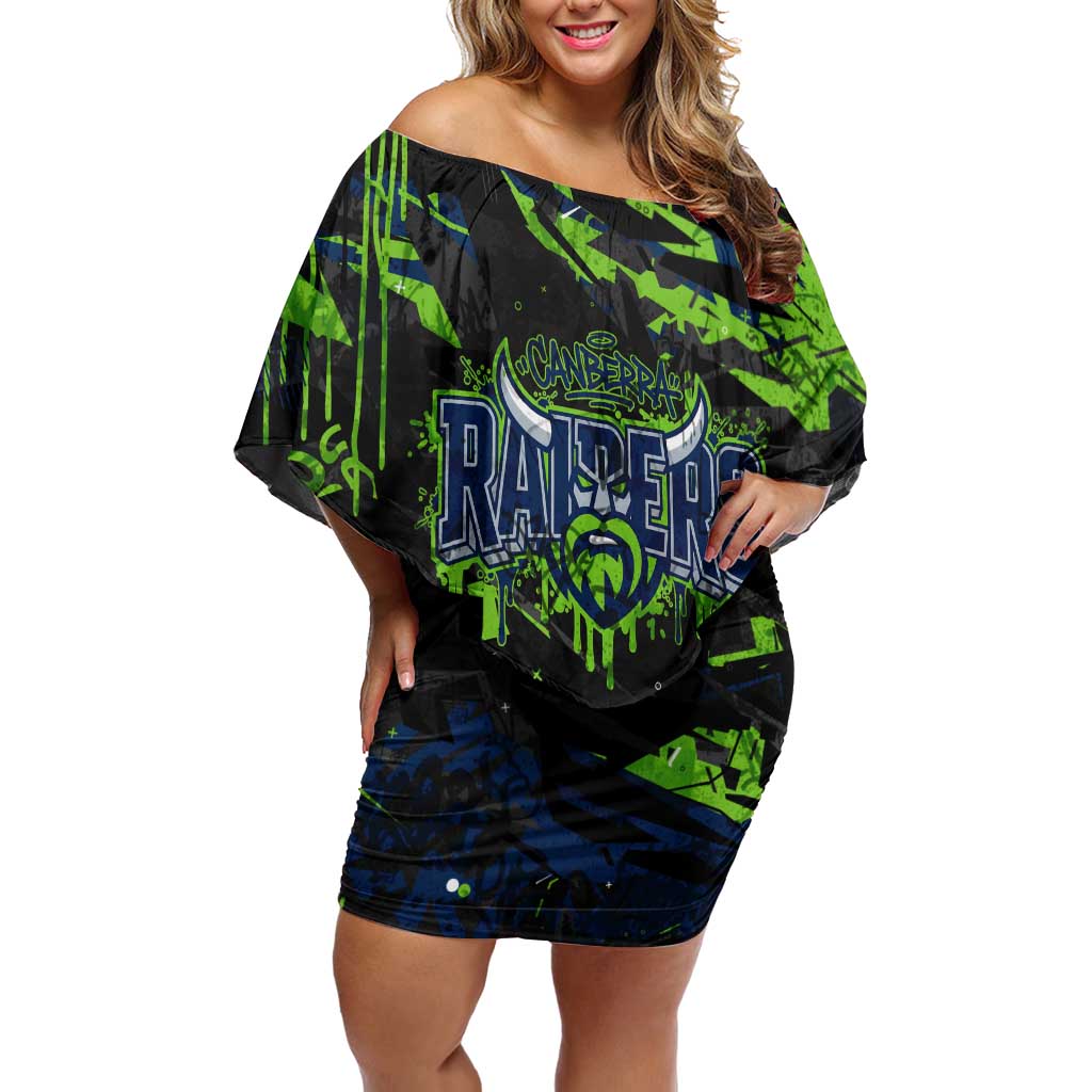Personalized Canberra Raiders Off Shoulder Short Dress Graffiti Grunge Abstract Urban Street Style Design