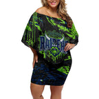 Personalized Canberra Raiders Off Shoulder Short Dress Graffiti Grunge Abstract Urban Street Style Design