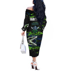 Personalized Canberra Raiders Off The Shoulder Long Sleeve Dress Graffiti Grunge Abstract Urban Street Style Design