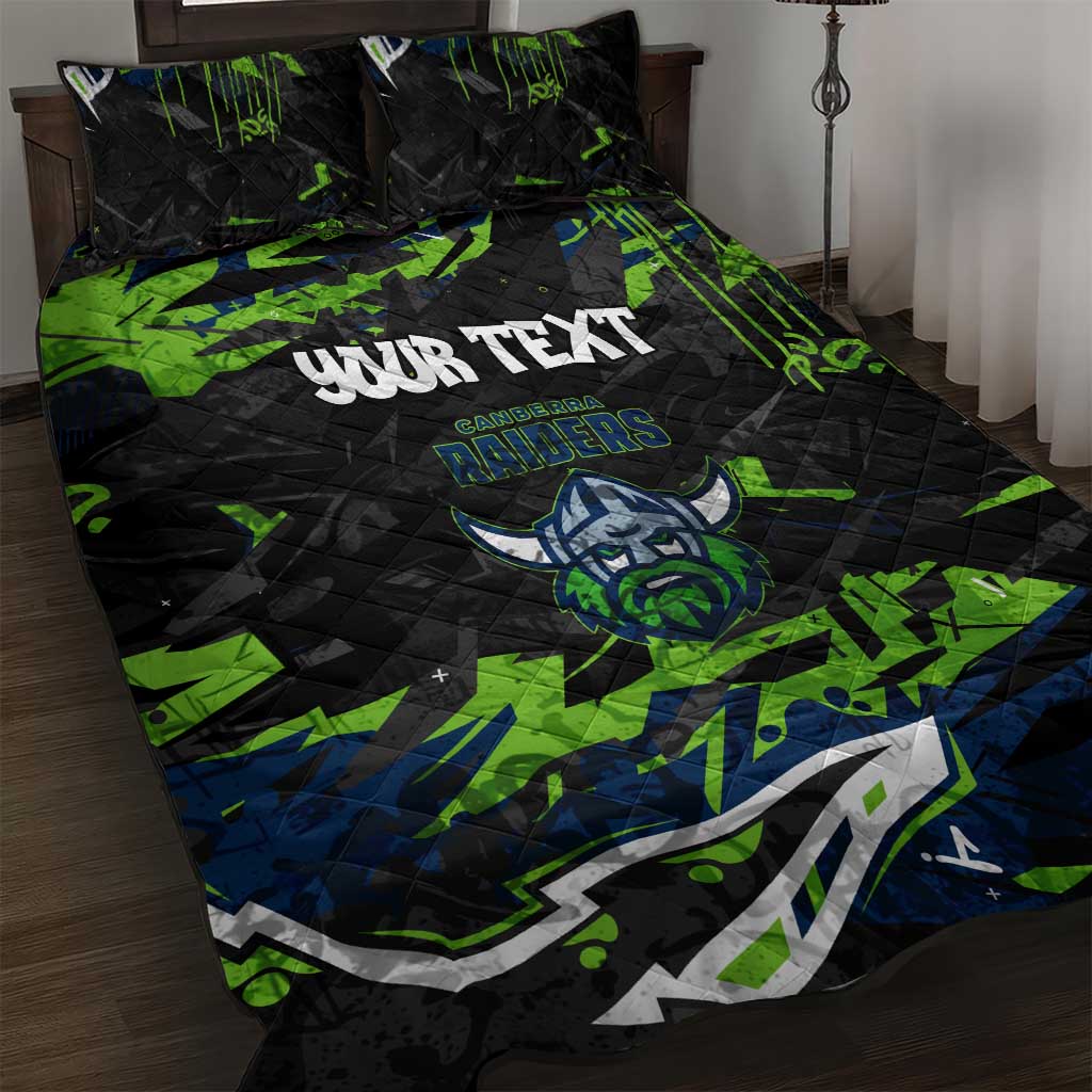 Personalized Canberra Raiders Quilt Bed Set Graffiti Grunge Abstract Urban Street Style Design