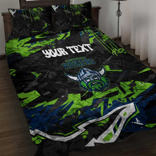 Personalized Canberra Raiders Quilt Bed Set Graffiti Grunge Abstract Urban Street Style Design