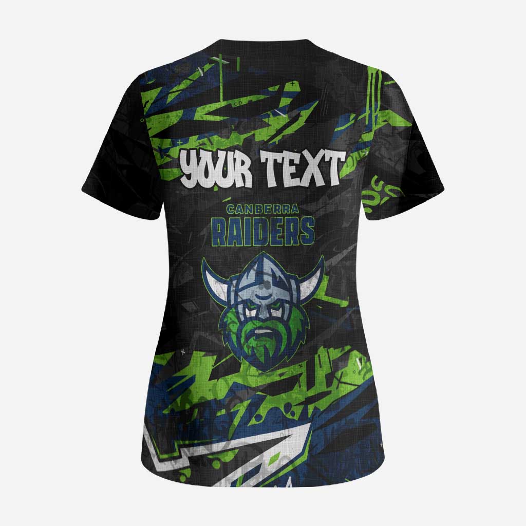 Personalized Canberra Raiders Scrub Top Graffiti Grunge Abstract Urban Street Style Design