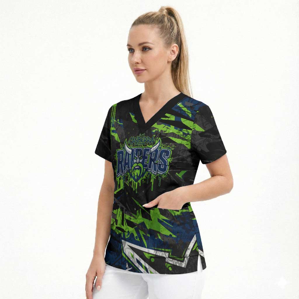 Personalized Canberra Raiders Scrub Top Graffiti Grunge Abstract Urban Street Style Design