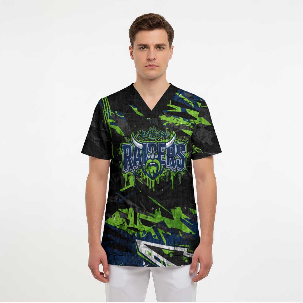 Personalized Canberra Raiders Scrub Top Graffiti Grunge Abstract Urban Street Style Design