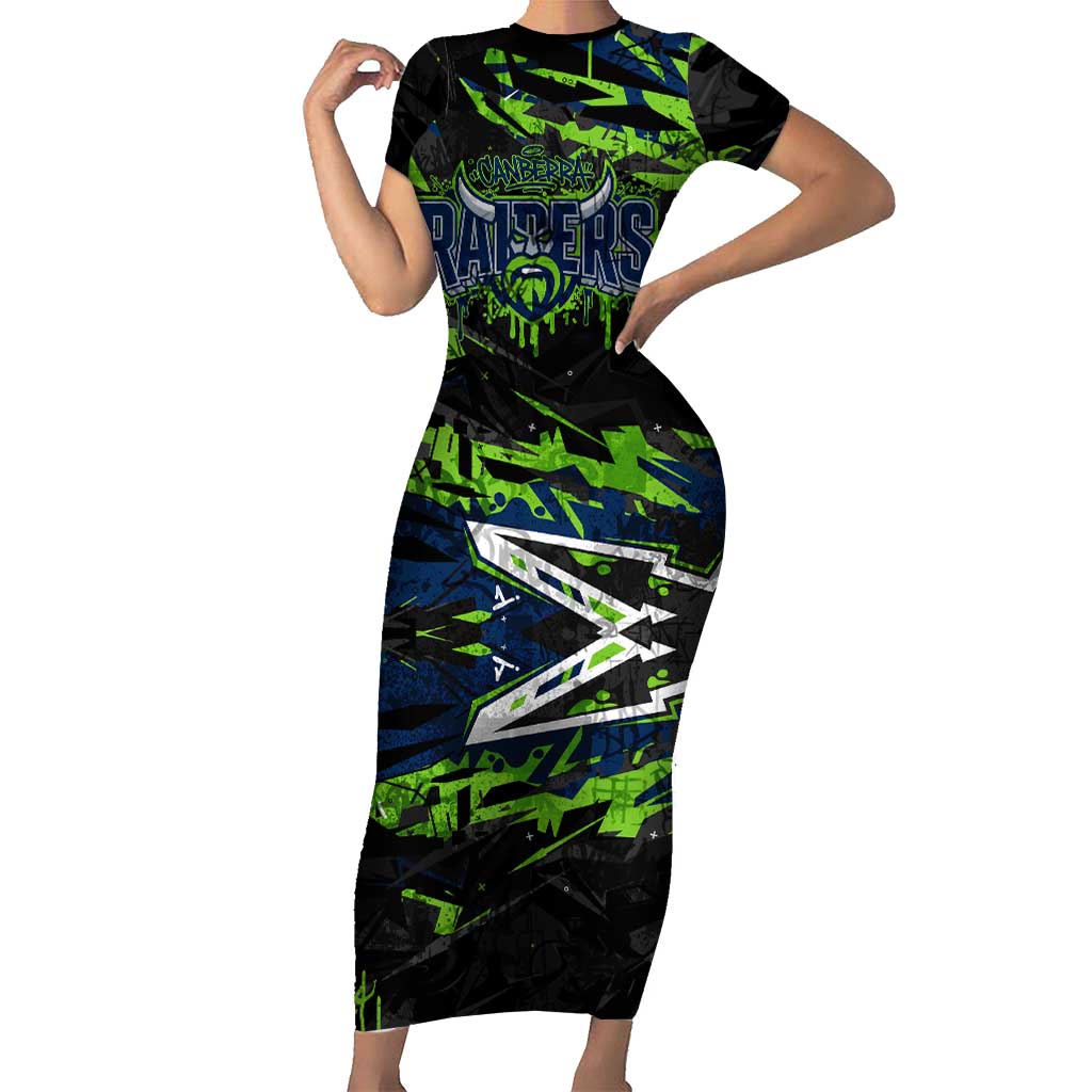 Personalized Canberra Raiders Short Sleeve Bodycon Dress Graffiti Grunge Abstract Urban Street Style Design
