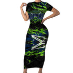 Personalized Canberra Raiders Short Sleeve Bodycon Dress Graffiti Grunge Abstract Urban Street Style Design