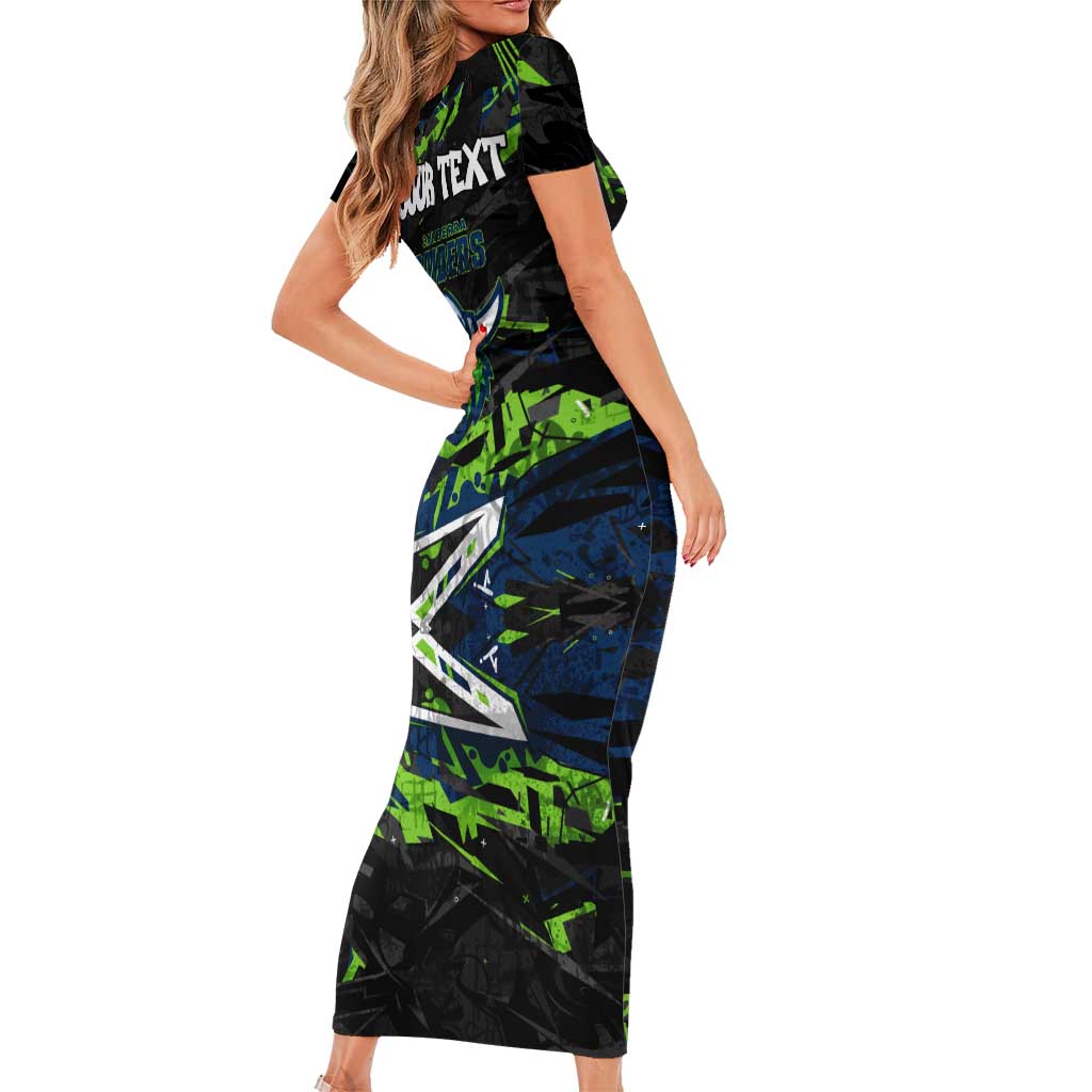 Personalized Canberra Raiders Short Sleeve Bodycon Dress Graffiti Grunge Abstract Urban Street Style Design
