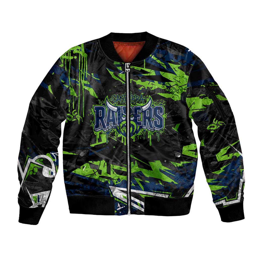 Personalized Canberra Raiders Sleeve Zip Bomber Jacket Graffiti Grunge Abstract Urban Street Style Design