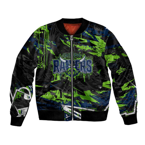 Personalized Canberra Raiders Sleeve Zip Bomber Jacket Graffiti Grunge Abstract Urban Street Style Design