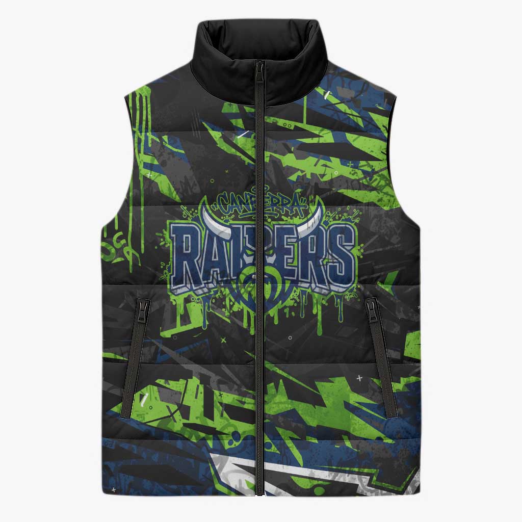 Personalized Canberra Raiders Sleeveless Puffer Jacket Graffiti Grunge Abstract Urban Street Style Design