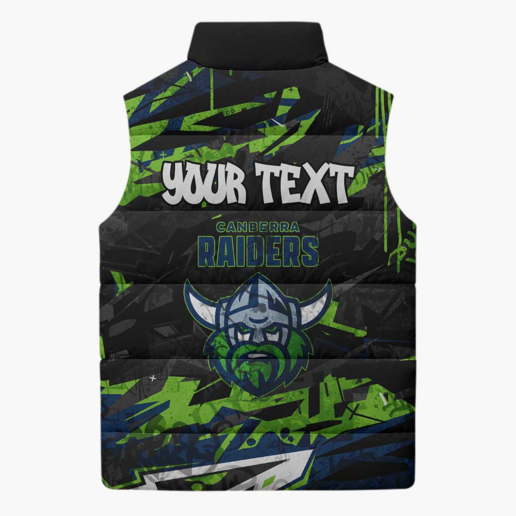 Personalized Canberra Raiders Sleeveless Puffer Jacket Graffiti Grunge Abstract Urban Street Style Design