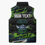 Personalized Canberra Raiders Sleeveless Puffer Jacket Graffiti Grunge Abstract Urban Street Style Design