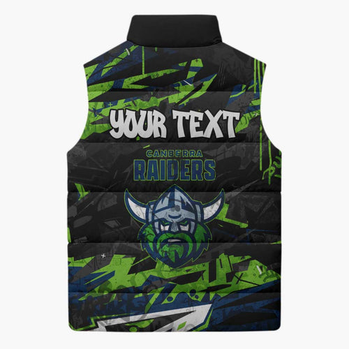 Personalized Canberra Raiders Sleeveless Puffer Jacket Graffiti Grunge Abstract Urban Street Style Design