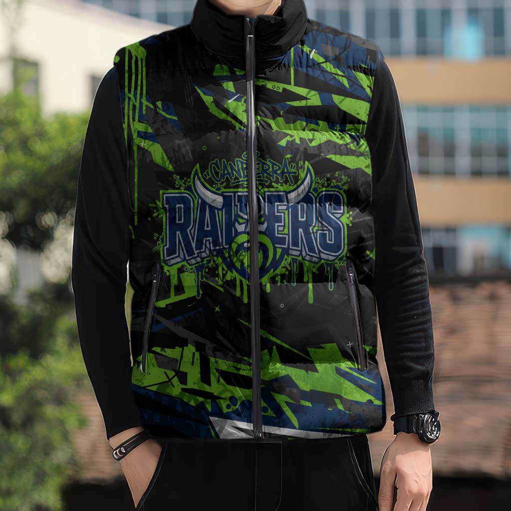 Personalized Canberra Raiders Sleeveless Puffer Jacket Graffiti Grunge Abstract Urban Street Style Design