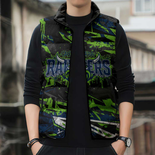 Personalized Canberra Raiders Sleeveless Puffer Jacket Graffiti Grunge Abstract Urban Street Style Design
