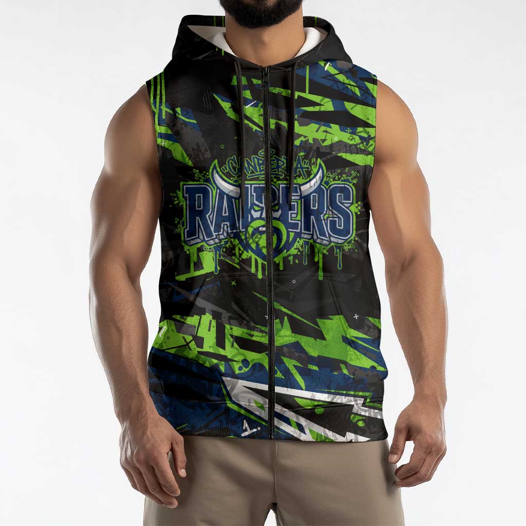 Personalized Canberra Raiders Sleeveless Zip Hoodie Graffiti Grunge Abstract Urban Street Style Design