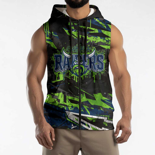 Personalized Canberra Raiders Sleeveless Zip Hoodie Graffiti Grunge Abstract Urban Street Style Design