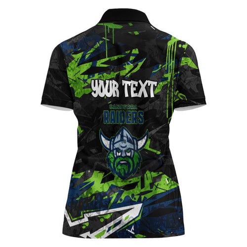 Personalized Canberra Raiders Women Polo Shirt Graffiti Grunge Abstract Urban Street Style Design