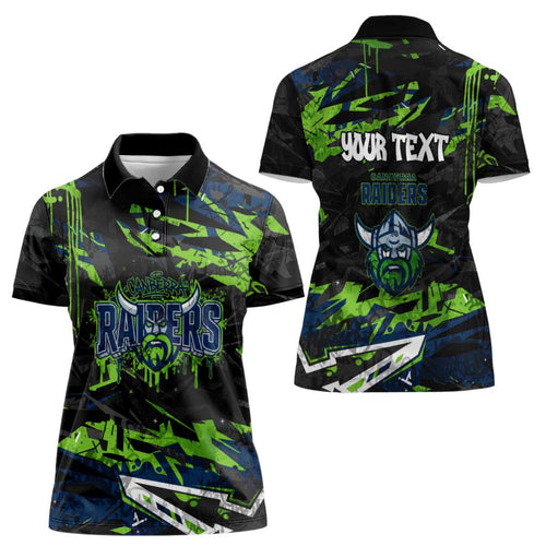 Personalized Canberra Raiders Women Polo Shirt Graffiti Grunge Abstract Urban Street Style Design