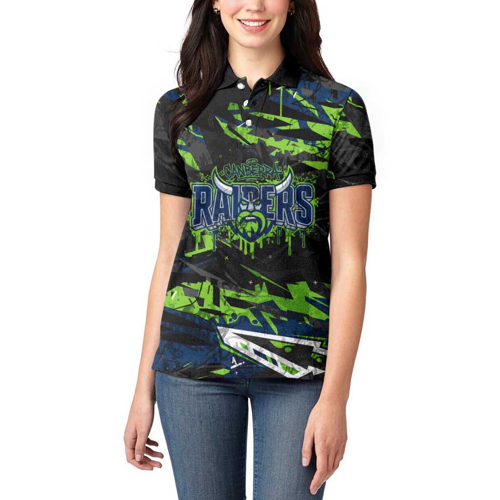 Personalized Canberra Raiders Women Polo Shirt Graffiti Grunge Abstract Urban Street Style Design