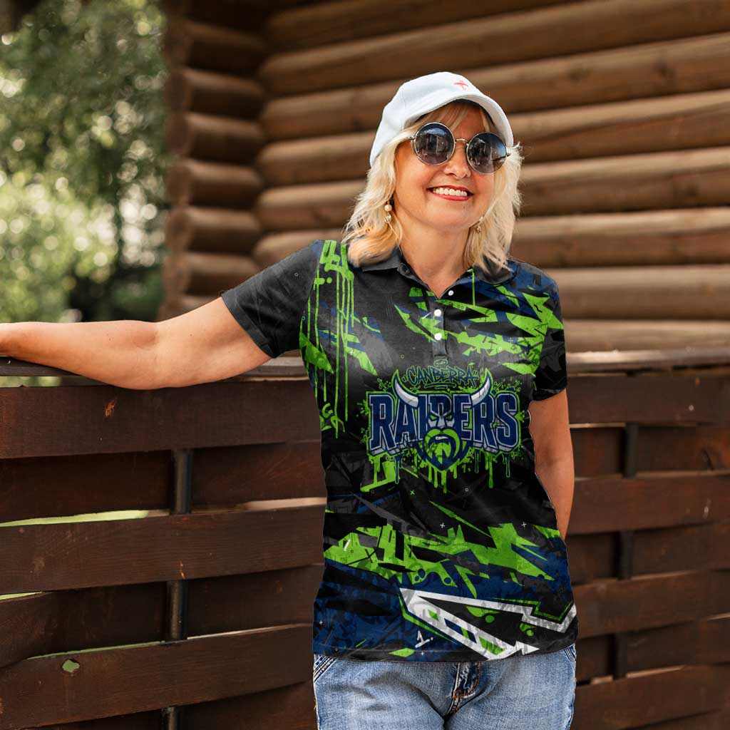Personalized Canberra Raiders Women Polo Shirt Graffiti Grunge Abstract Urban Street Style Design