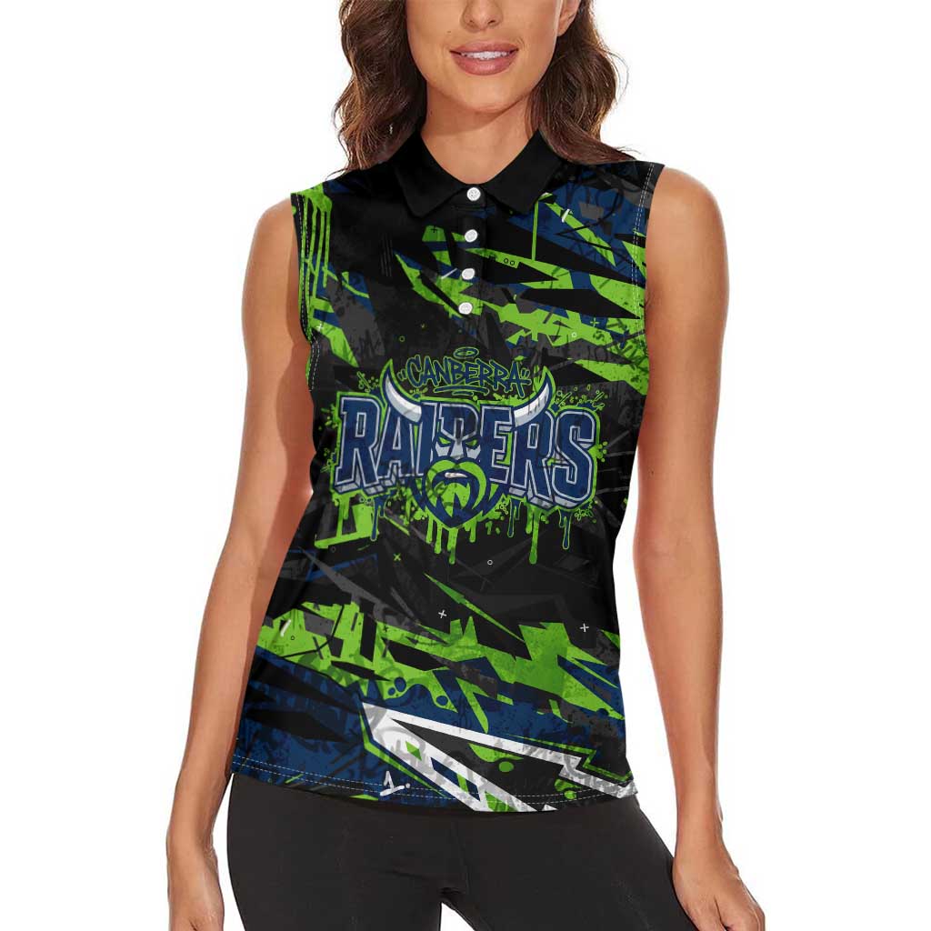 Personalized Canberra Raiders Women Sleeveless Polo Shirt Graffiti Grunge Abstract Urban Street Style Design