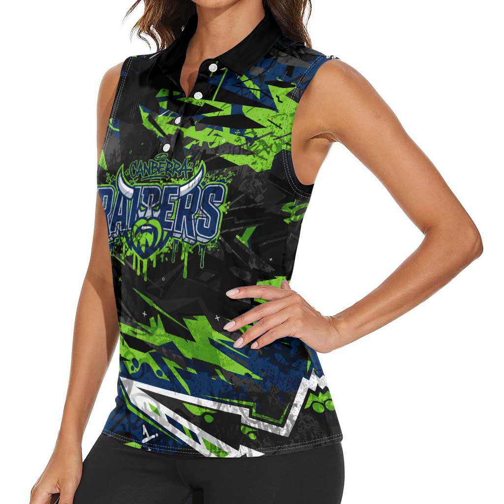 Personalized Canberra Raiders Women Sleeveless Polo Shirt Graffiti Grunge Abstract Urban Street Style Design