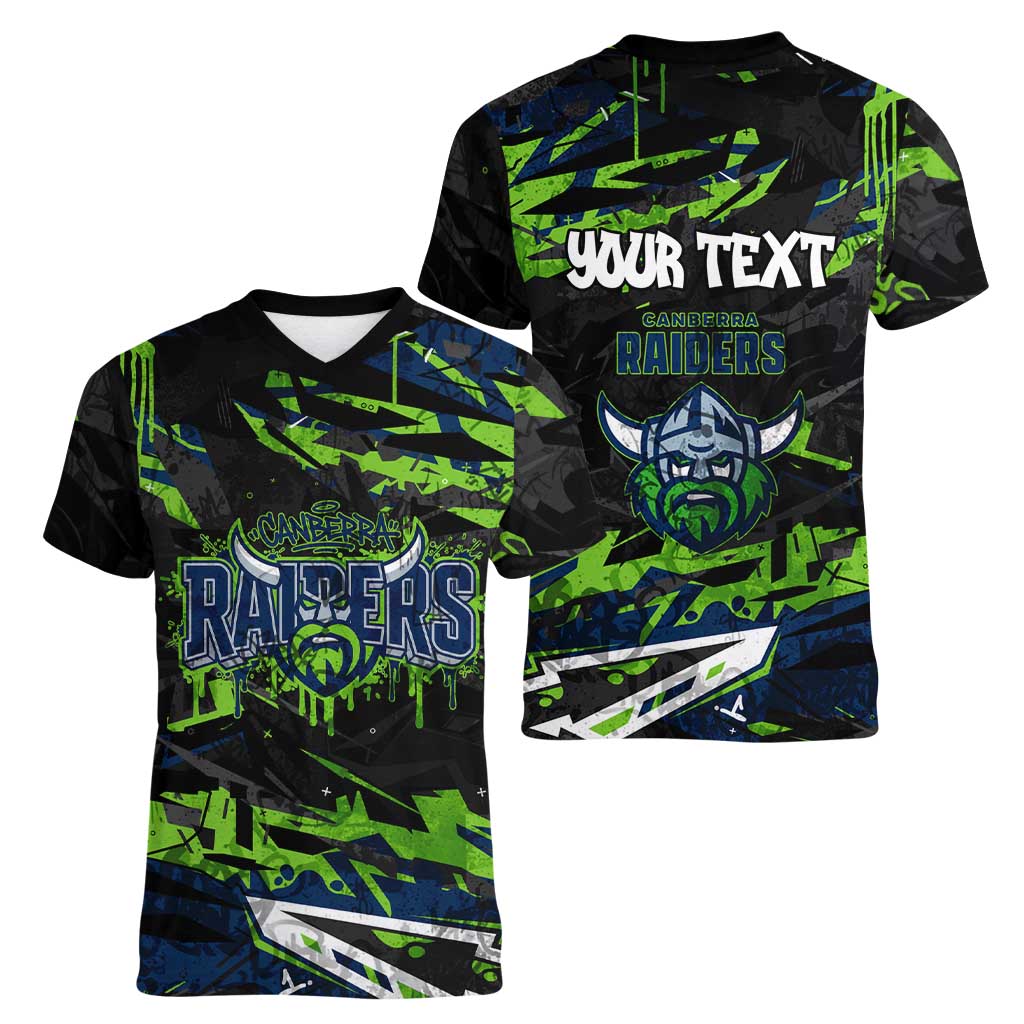 Personalized Canberra Raiders Women V-Neck T-Shirt Graffiti Grunge Abstract Urban Street Style Design