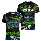 Personalized Canberra Raiders Women V-Neck T-Shirt Graffiti Grunge Abstract Urban Street Style Design