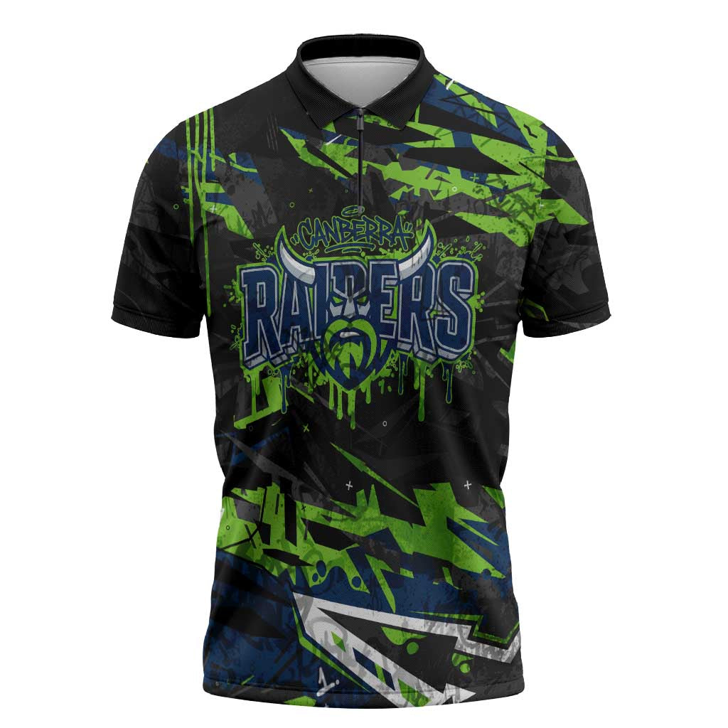 Personalized Canberra Raiders Zipper Polo Shirt Graffiti Grunge Abstract Urban Street Style Design