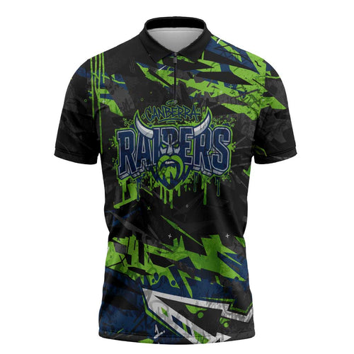 Personalized Canberra Raiders Zipper Polo Shirt Graffiti Grunge Abstract Urban Street Style Design