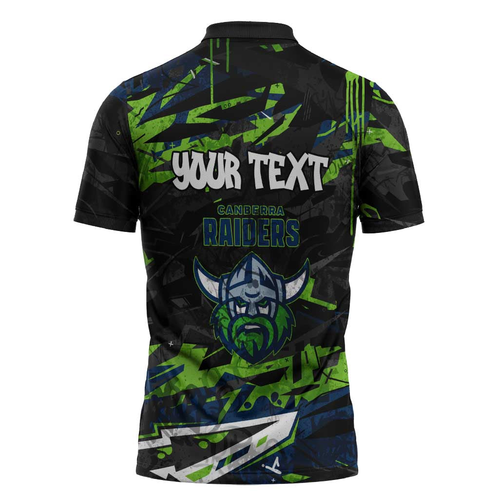 Personalized Canberra Raiders Zipper Polo Shirt Graffiti Grunge Abstract Urban Street Style Design