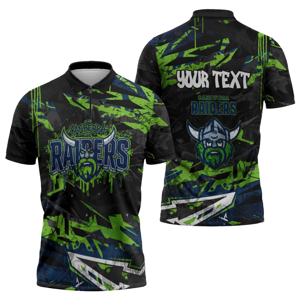 Personalized Canberra Raiders Zipper Polo Shirt Graffiti Grunge Abstract Urban Street Style Design