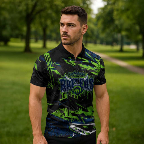 Personalized Canberra Raiders Zipper Polo Shirt Graffiti Grunge Abstract Urban Street Style Design