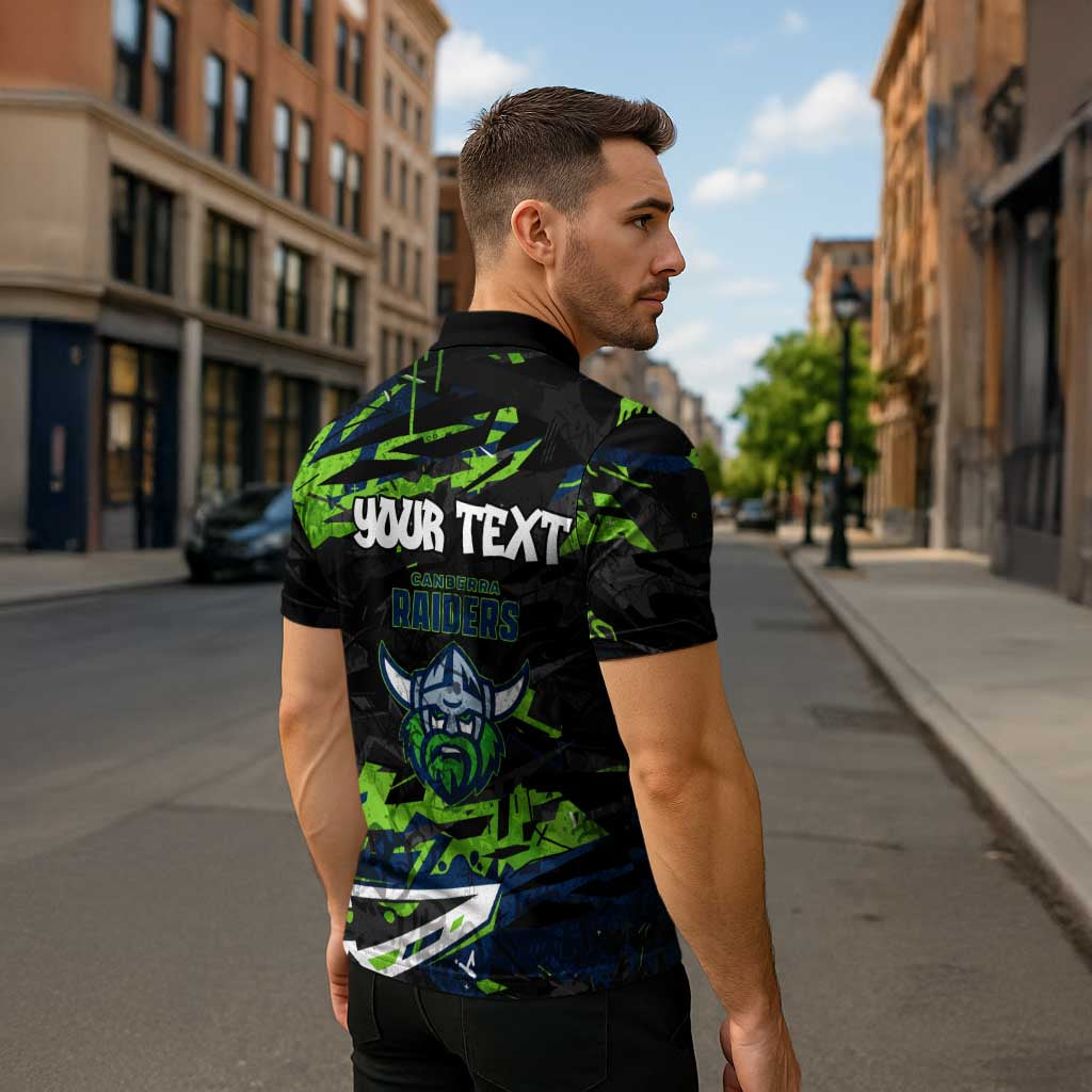 Personalized Canberra Raiders Zipper Polo Shirt Graffiti Grunge Abstract Urban Street Style Design